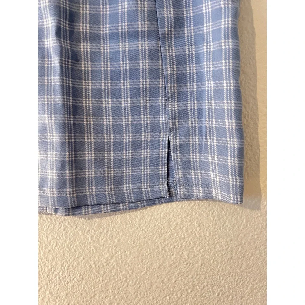 Shein Womens Blue Plaid Mini Skirt‎ sz S Uniform Old Money 90s Spring Slit Soft